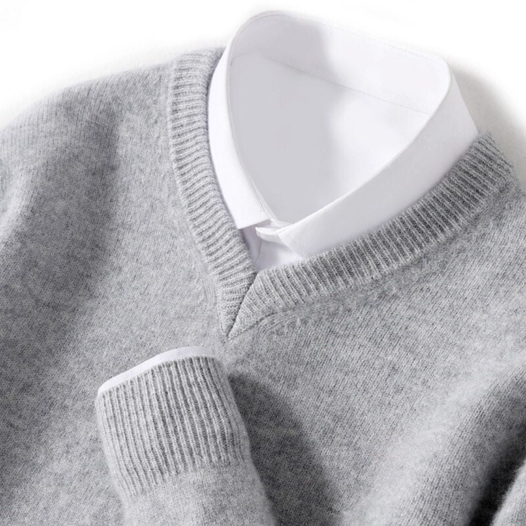 Olympia Merino V-Neck Sweater - Iron Thread