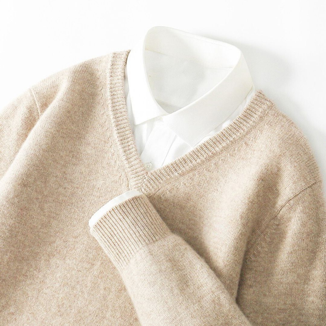Olympia Merino V-Neck Sweater - Iron Thread