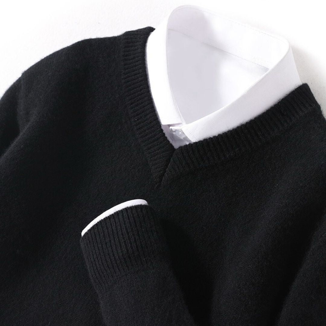 Olympia Merino V-Neck Sweater - Iron Thread