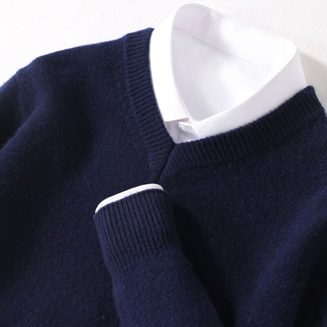 Olympia Merino V-Neck Sweater - Iron Thread
