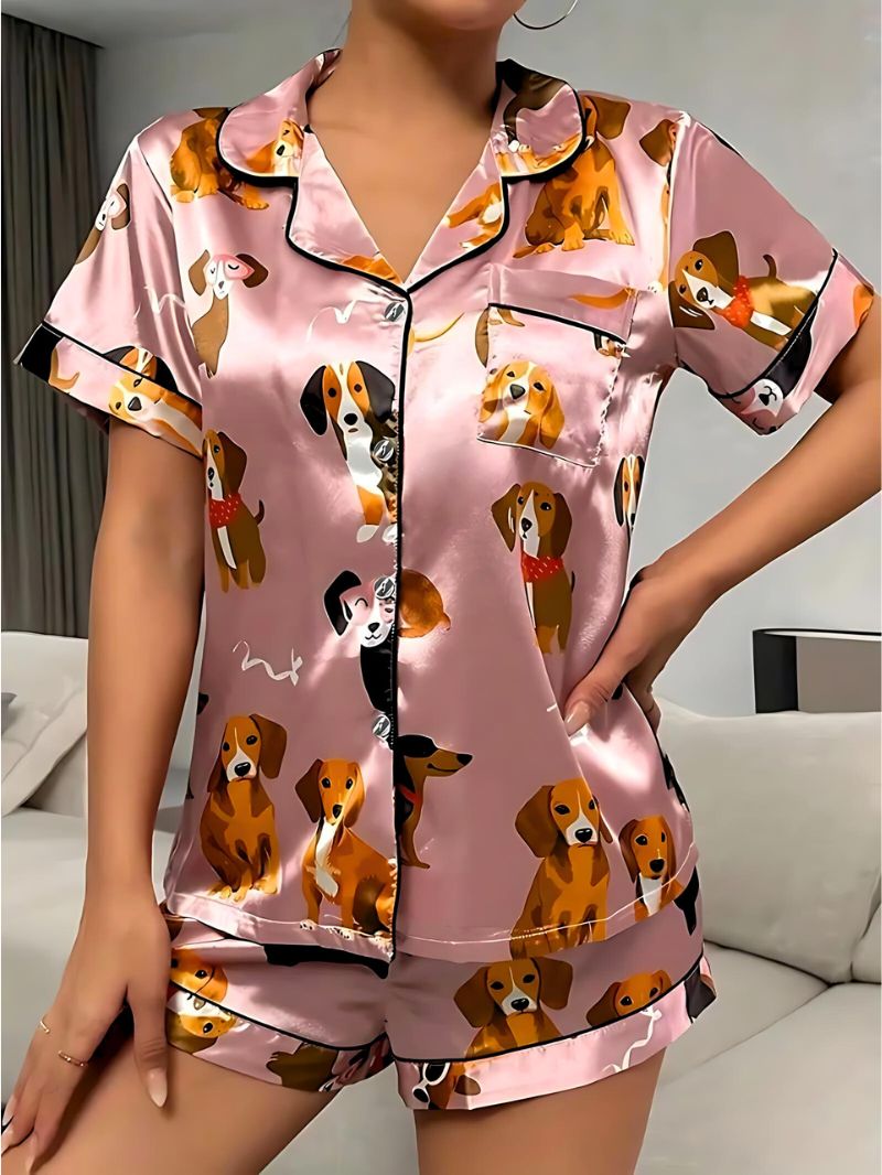 Puppy Satin Pajama Set - Iron Thread