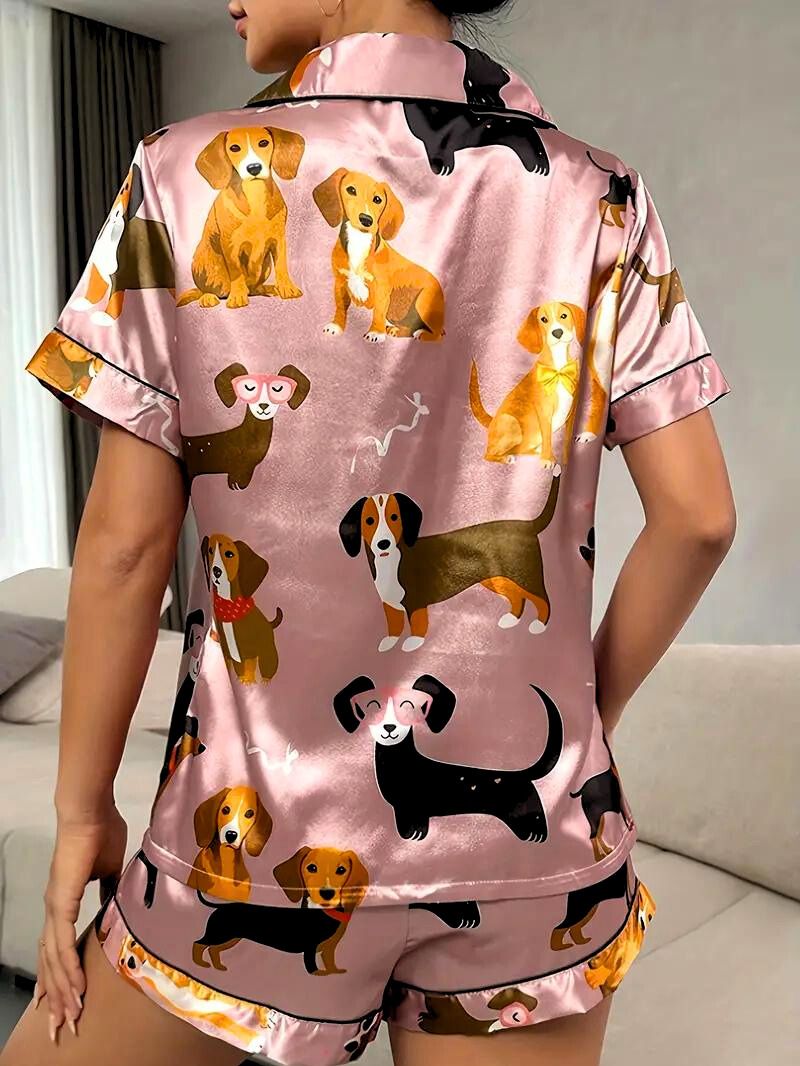 Puppy Satin Pajama Set - Iron Thread
