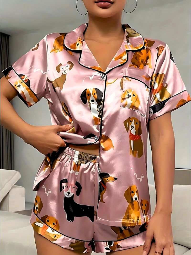 Puppy Satin Pajama Set - Iron Thread