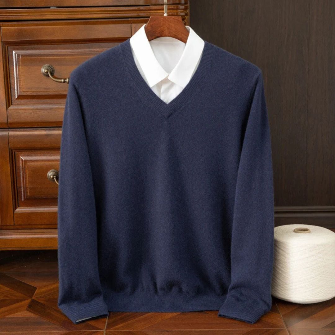 Olympia Merino V-Neck Sweater - Iron Thread