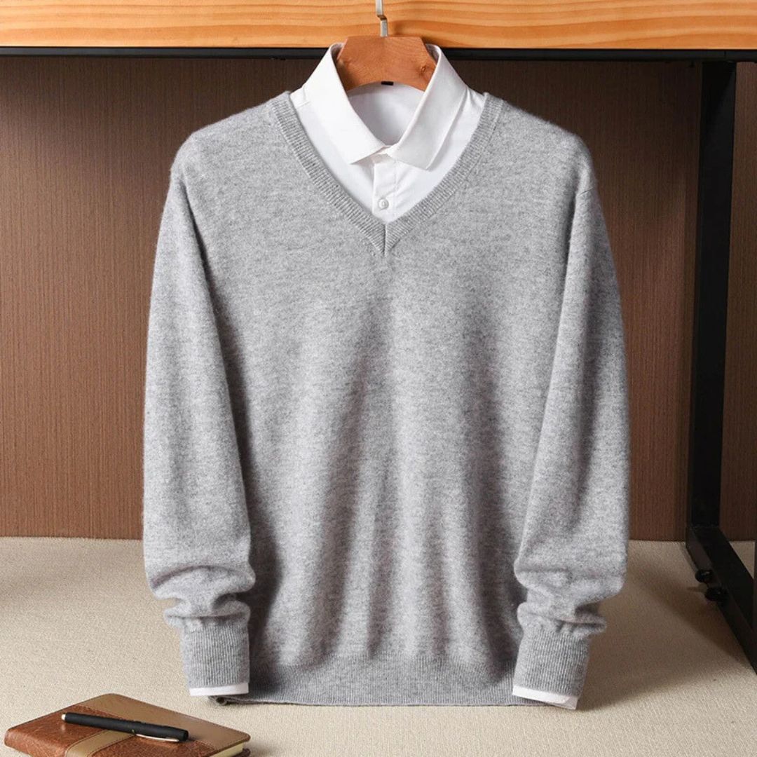Olympia Merino V-Neck Sweater - Iron Thread