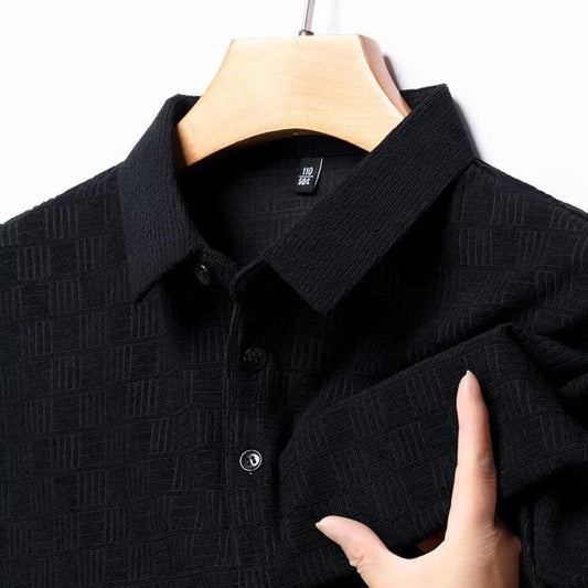 Textured Grid Polo - Iron Thread