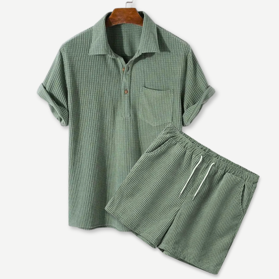 Waffle Polo & Shorts Set - Iron Thread