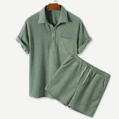 Waffle Polo & Shorts Set - Iron Thread