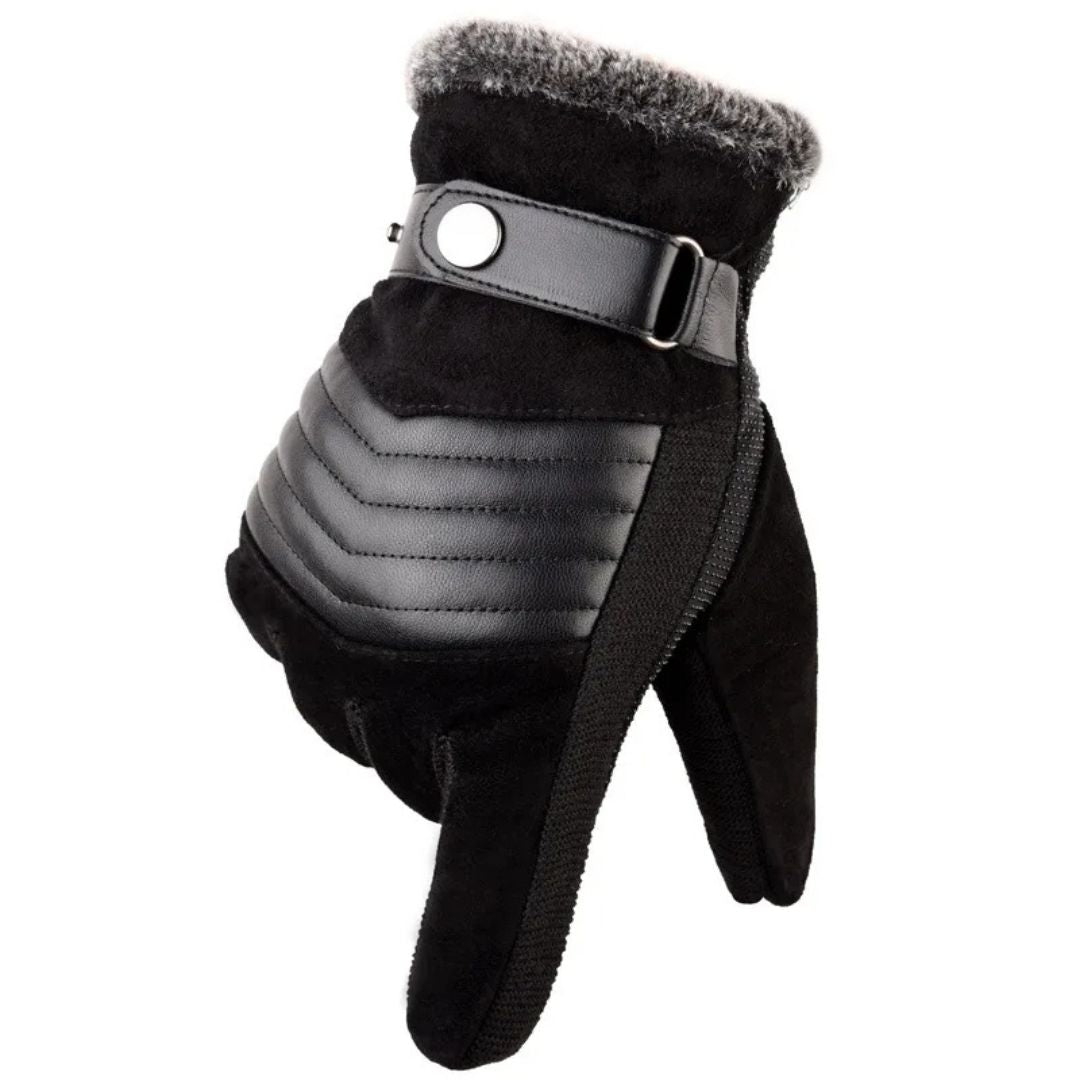 Men's Touch Screen Warm Winter Gloves - Genuine Leather Strap - Iron Thread
