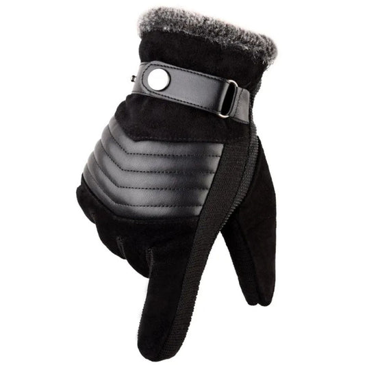 Men's Touch Screen Warm Winter Gloves - Genuine Leather Strap - Iron Thread