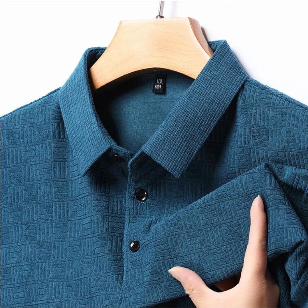 Textured Grid Polo - Iron Thread