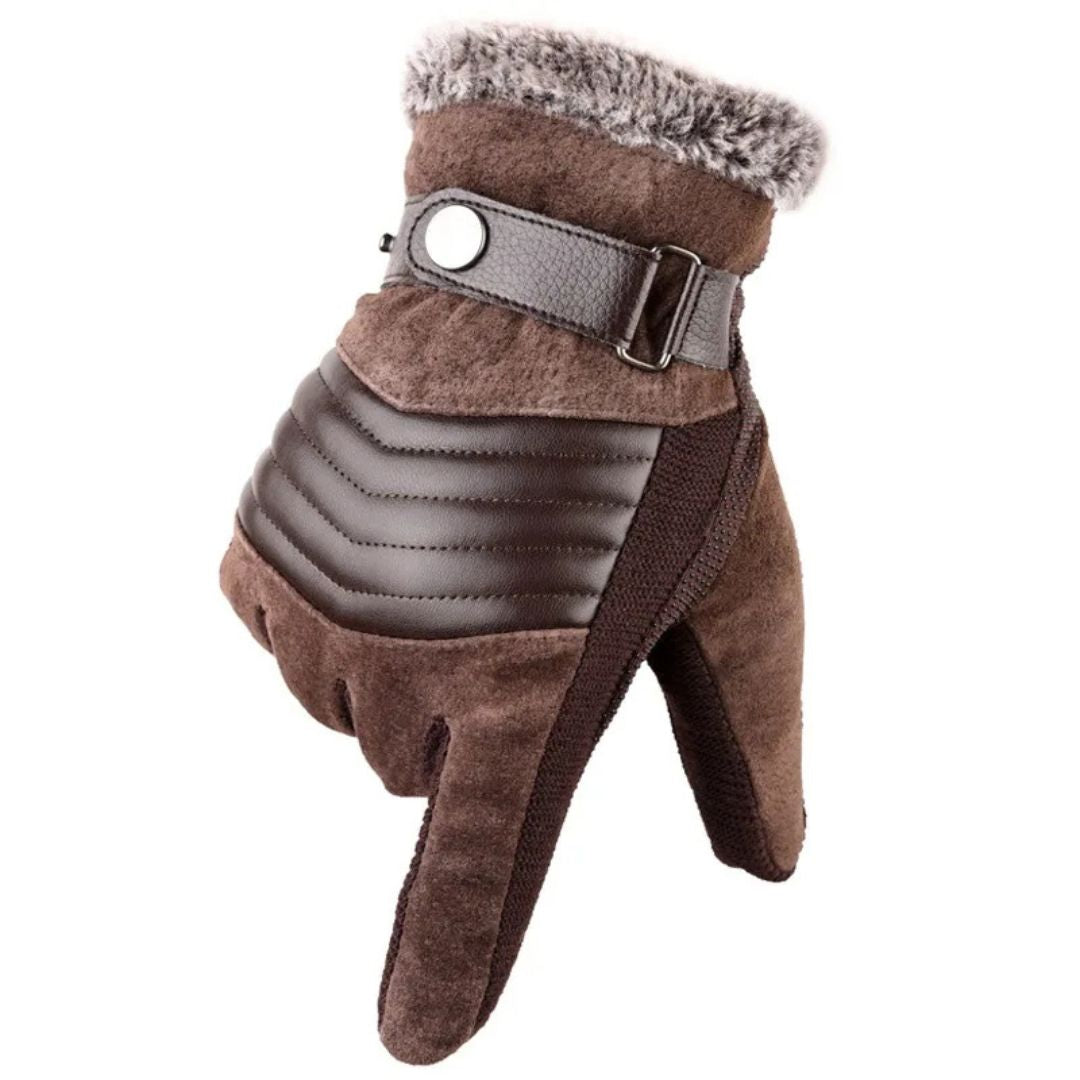 Men's Touch Screen Warm Winter Gloves - Genuine Leather Strap - Iron Thread