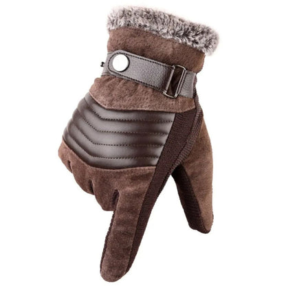 Men's Touch Screen Warm Winter Gloves - Genuine Leather Strap - Iron Thread