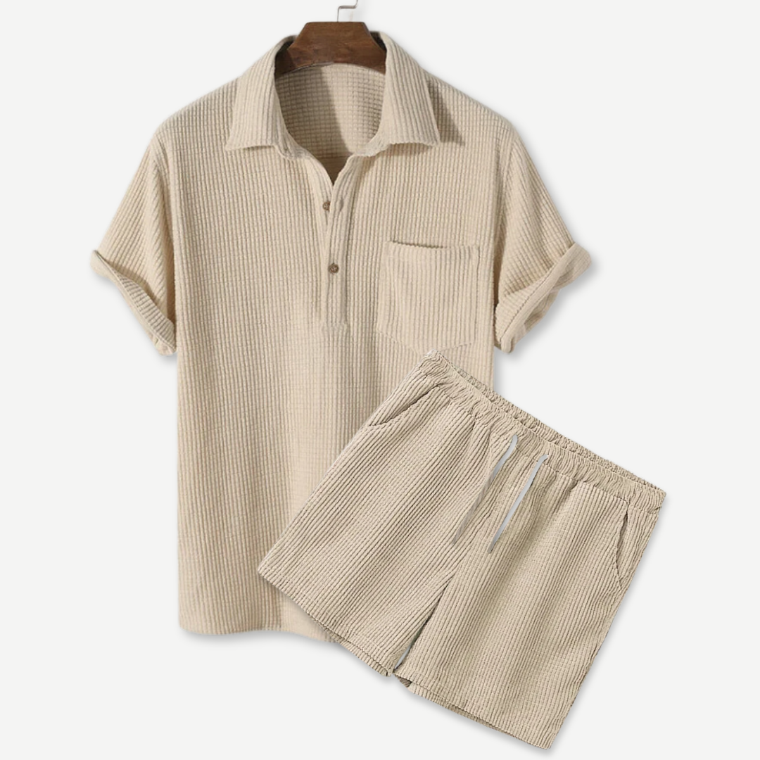 Waffle Polo & Shorts Set - Iron Thread