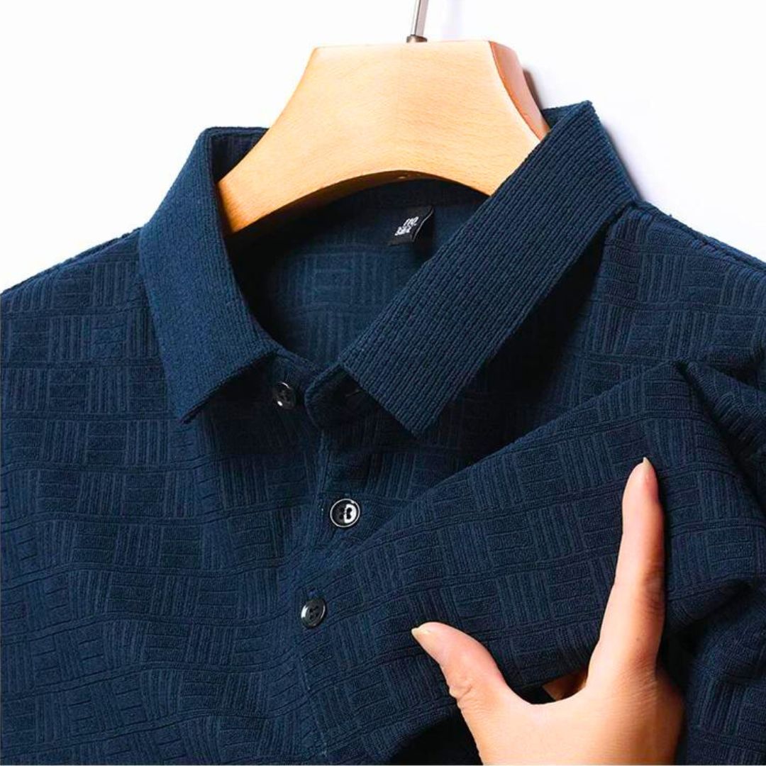 Textured Grid Polo - Iron Thread