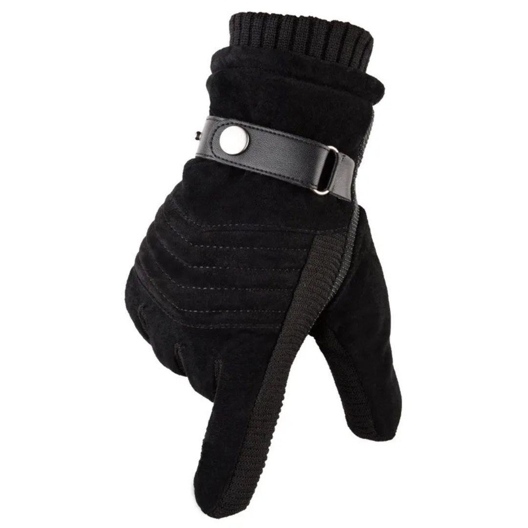 Men's Touch Screen Warm Winter Gloves - Genuine Leather Strap - Iron Thread