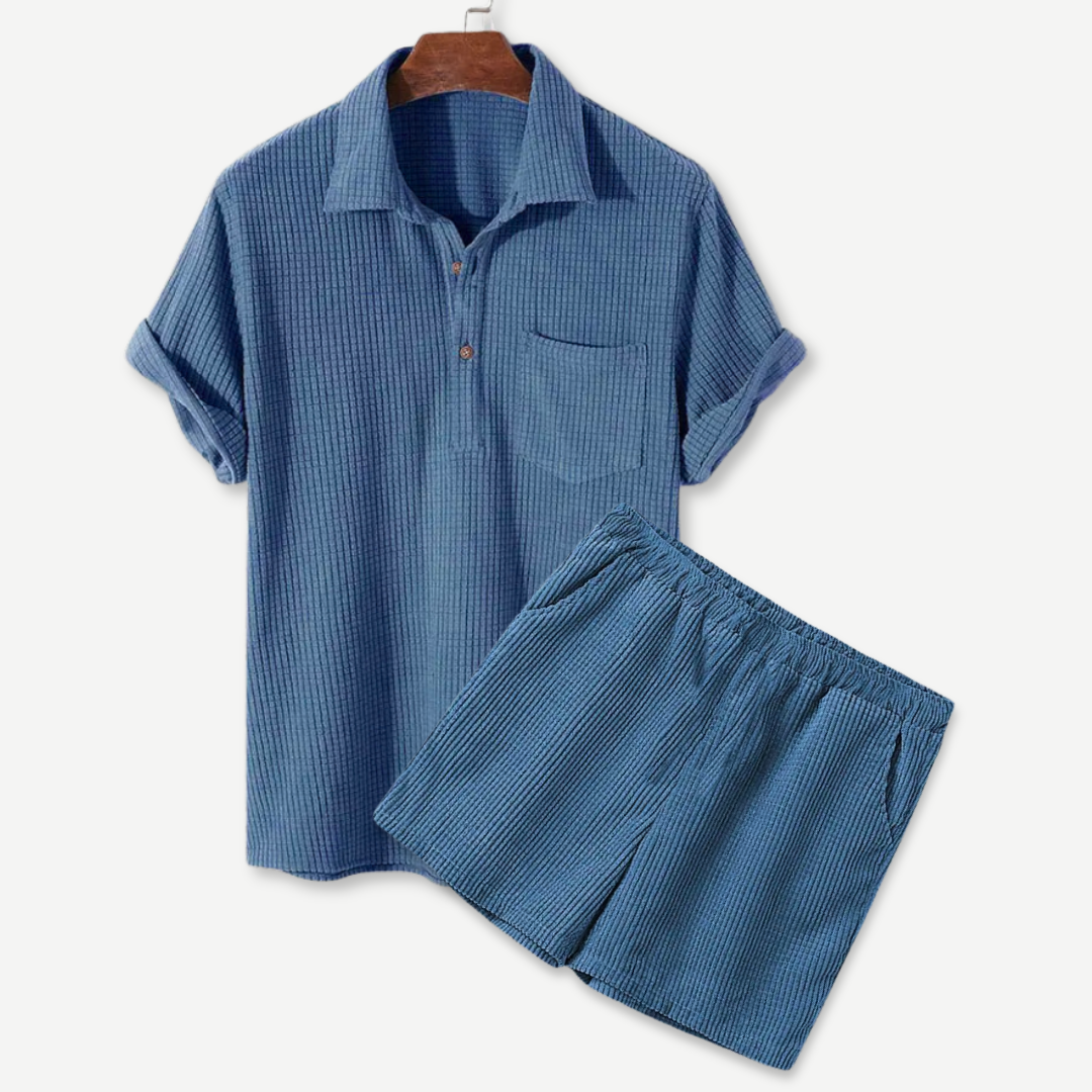 Waffle Polo & Shorts Set - Iron Thread