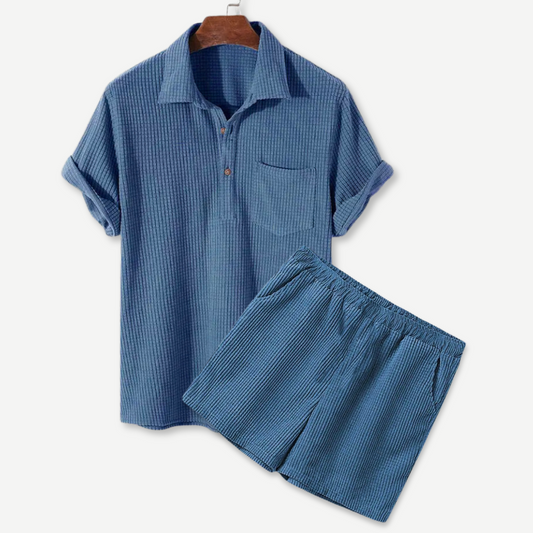 Waffle Polo & Shorts Set - Iron Thread