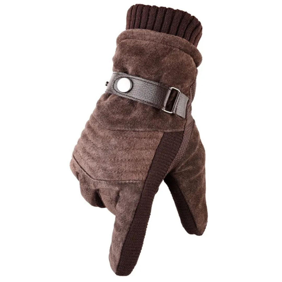 Men's Touch Screen Warm Winter Gloves - Genuine Leather Strap - Iron Thread
