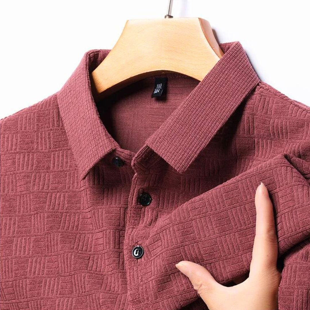 Textured Grid Polo - Iron Thread