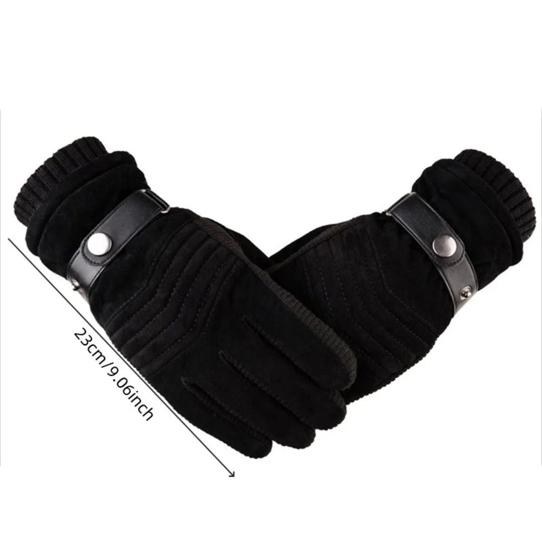 Men's Touch Screen Warm Winter Gloves - Genuine Leather Strap - Iron Thread