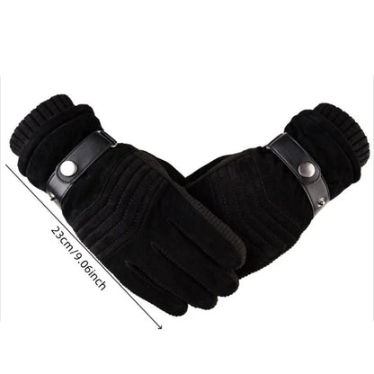 Men's Touch Screen Warm Winter Gloves - Genuine Leather Strap - Iron Thread