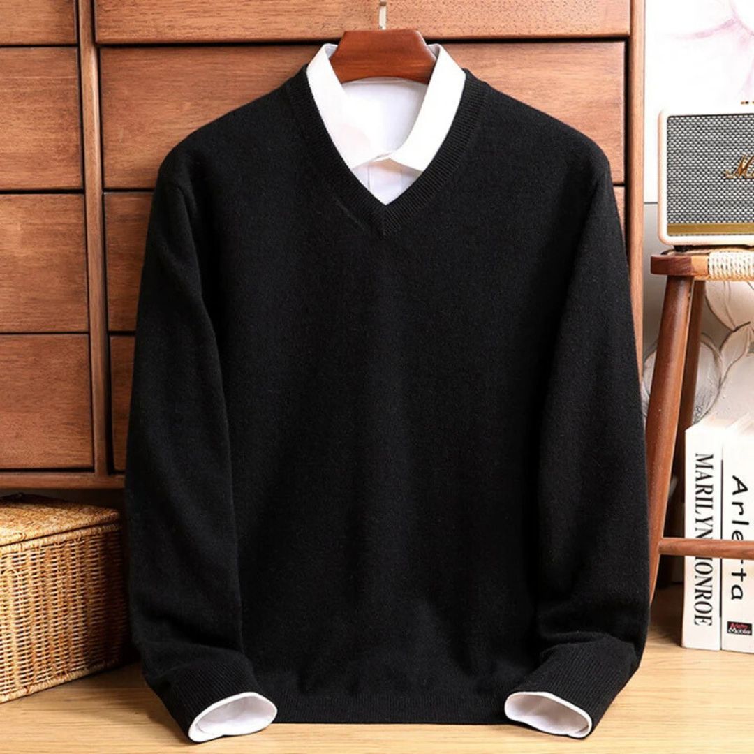 Olympia Merino V-Neck Sweater - Iron Thread