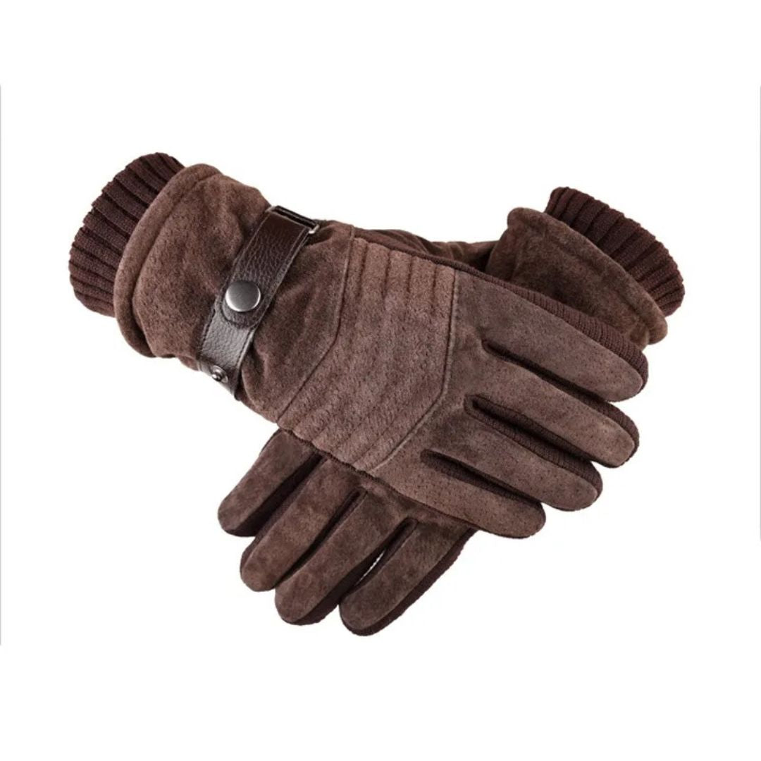Men's Touch Screen Warm Winter Gloves - Genuine Leather Strap - Iron Thread
