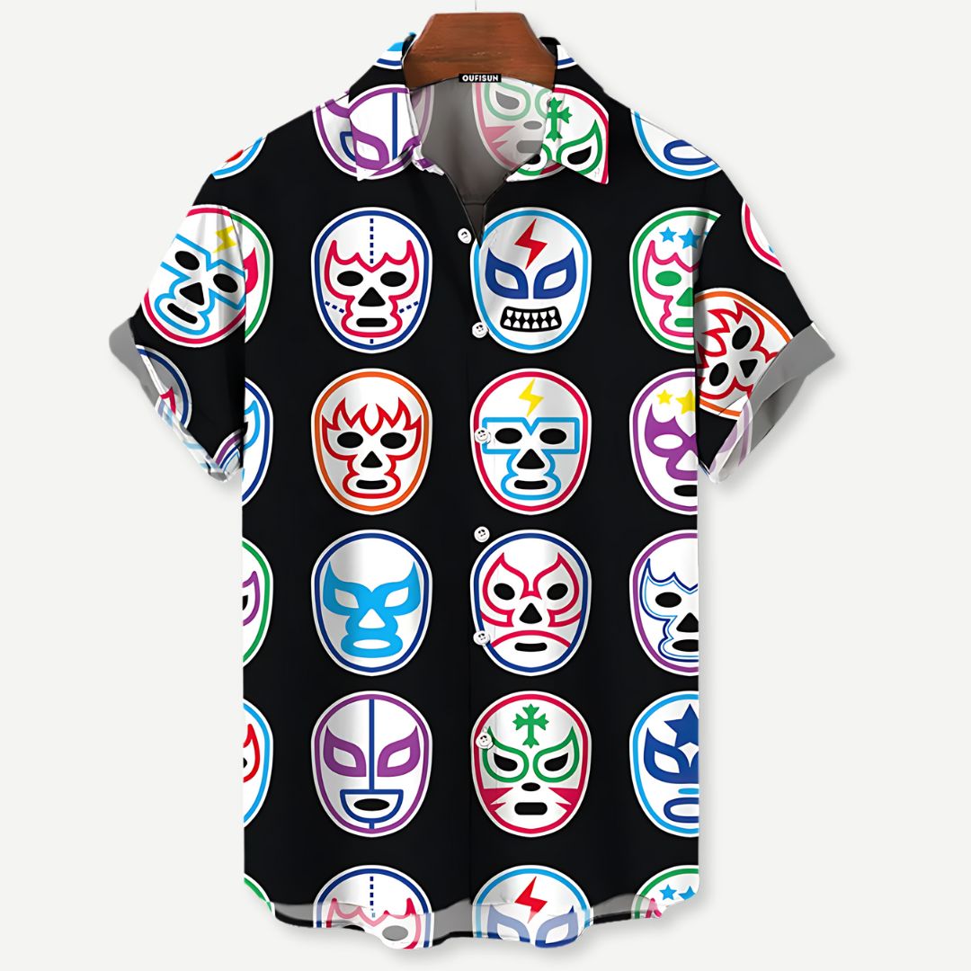 Relaxed Black Luchador Masks Shirt - Iron Thread