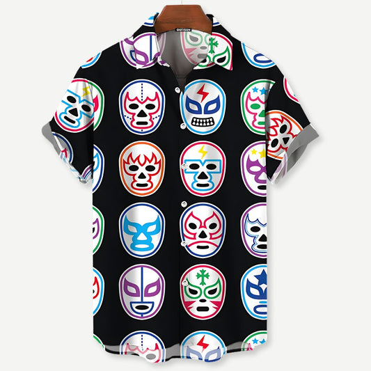 Relaxed Black Luchador Masks Shirt - Iron Thread