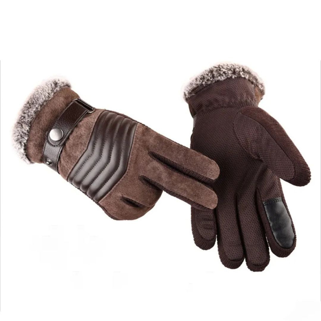 Men's Touch Screen Warm Winter Gloves - Genuine Leather Strap - Iron Thread