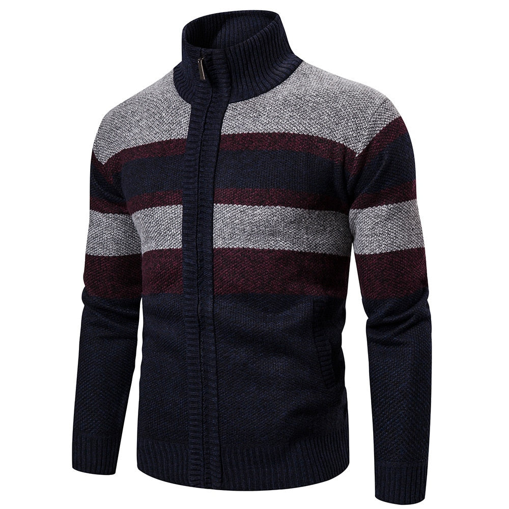 Mens Striped Slim Fit Knitted Cardigan - Iron Thread