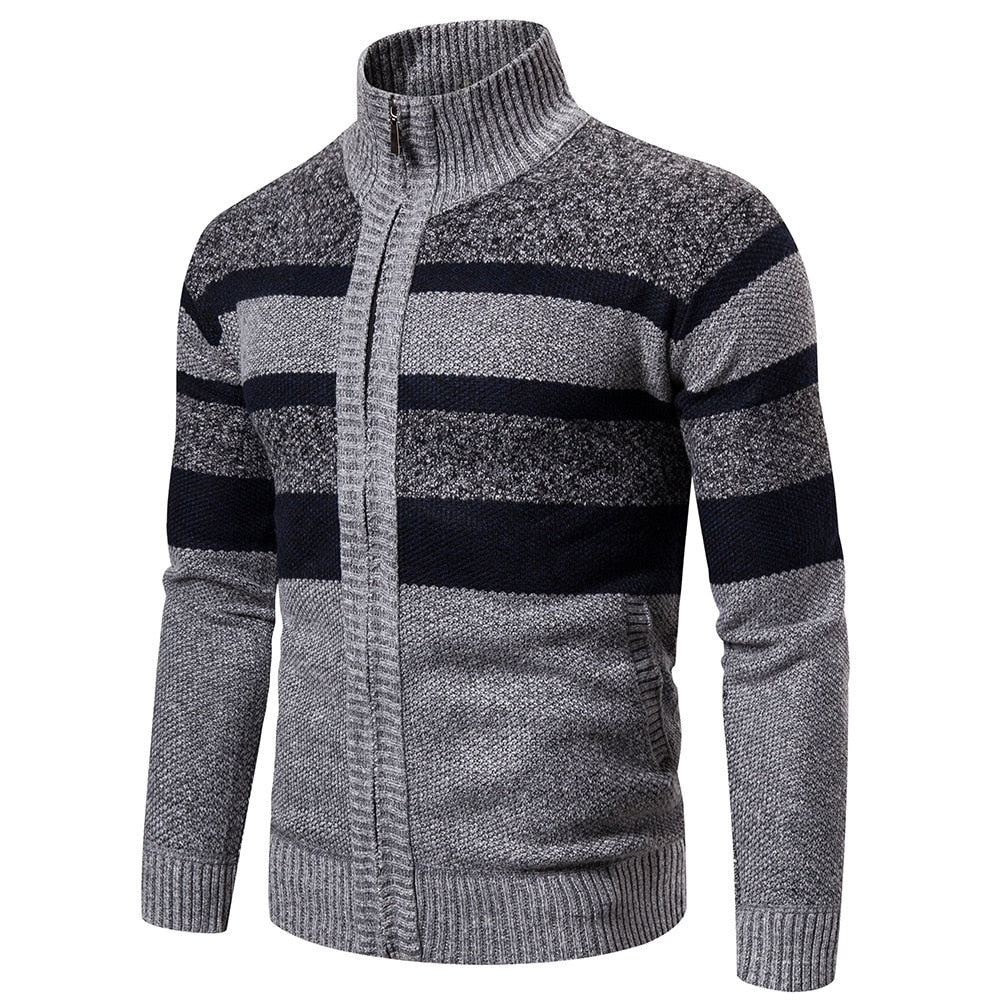 Mens Striped Slim Fit Knitted Cardigan - Iron Thread
