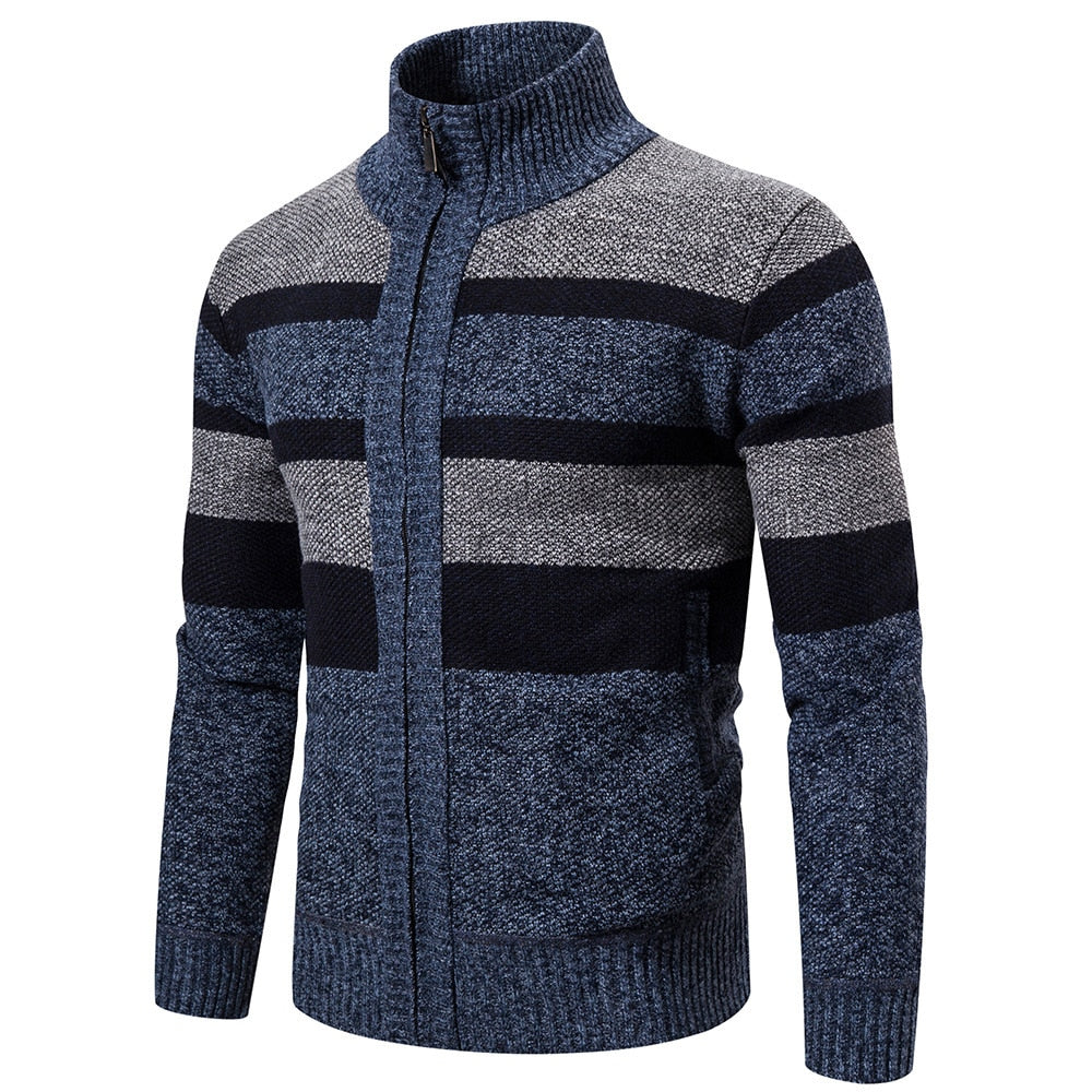 Mens Striped Slim Fit Knitted Cardigan - Iron Thread