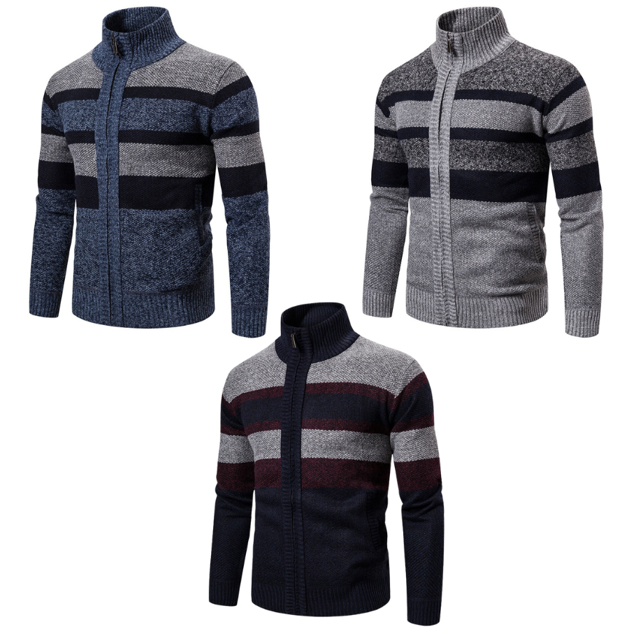 Mens Striped Slim Fit Knitted Cardigan - Iron Thread
