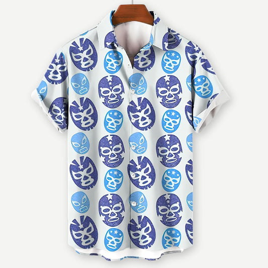 Relaxed Blue Masks Shirt - Iron Thread
