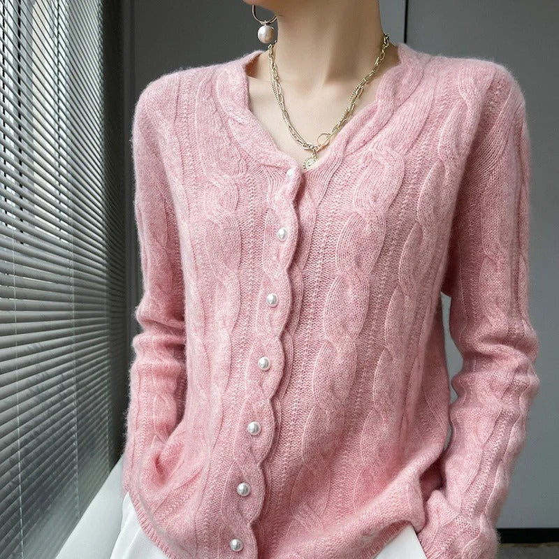 Athena 100% Wool Cardigan - Iron Thread