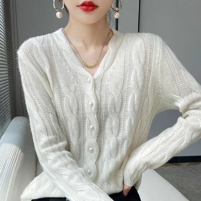 Athena 100% Wool Cardigan - Iron Thread