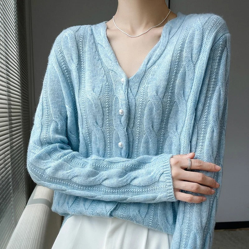 Athena 100% Wool Cardigan - Iron Thread