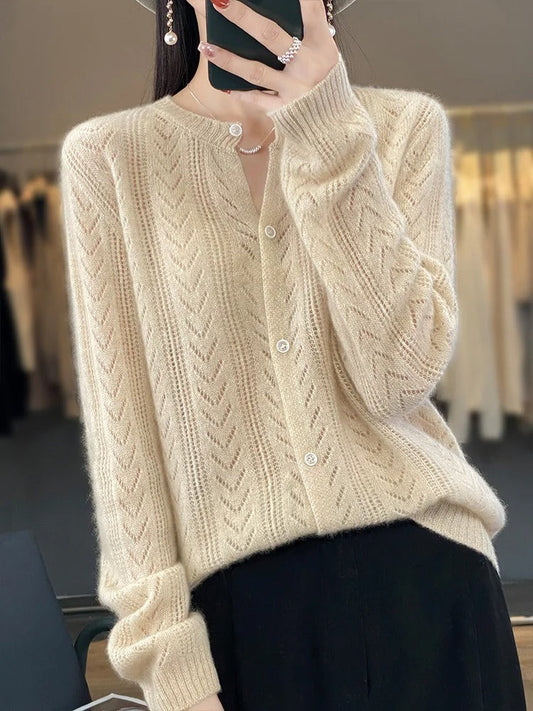 Santorini 100% Wool Cardigan - Iron Thread