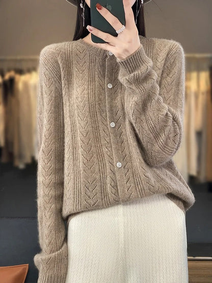 Santorini 100% Wool Cardigan - Iron Thread
